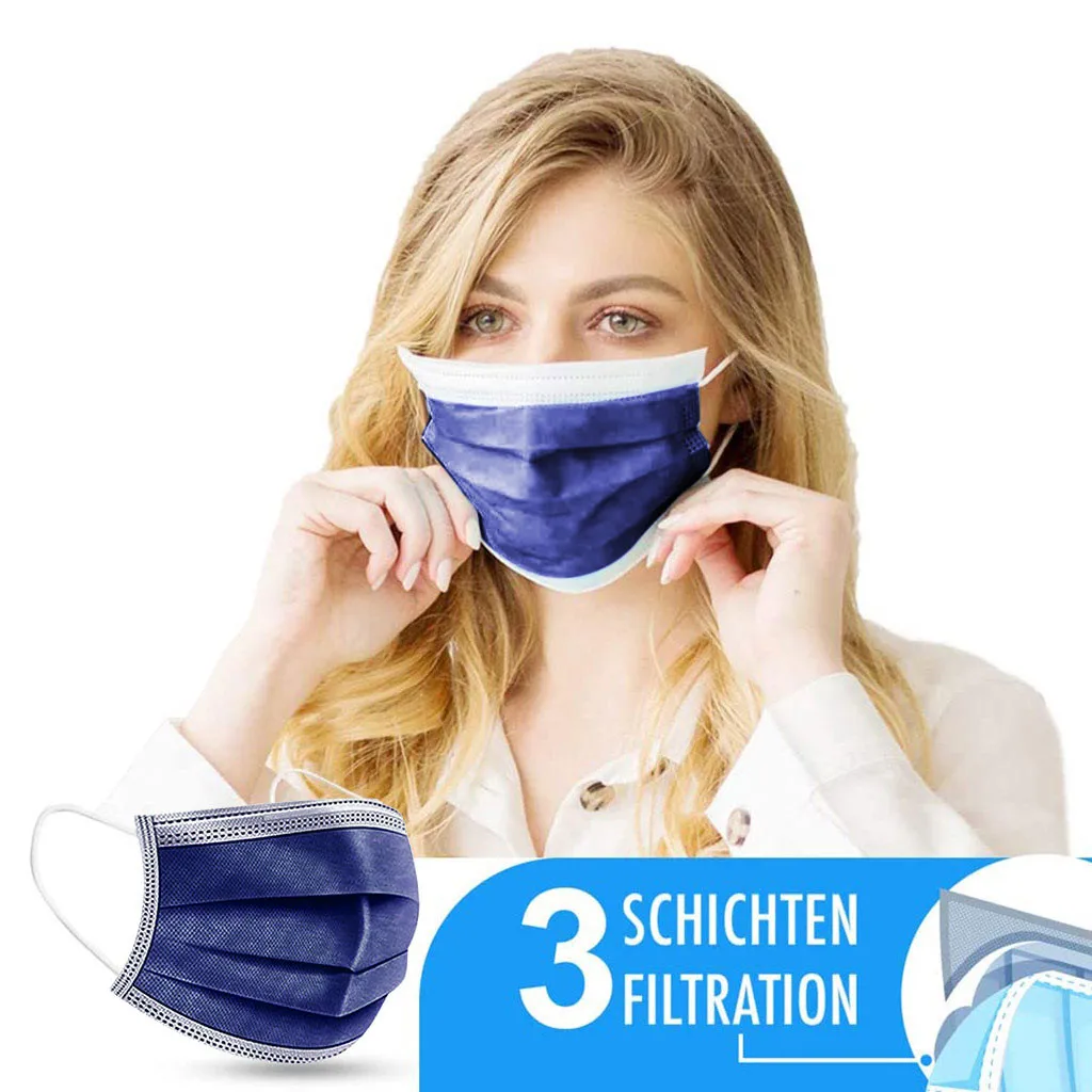 

10-100PCS Disposable Face Mask Personal Breathable Facial Mask 3Ply Ear Loop Mascarilla desechable Face sunscreen Headband 2021