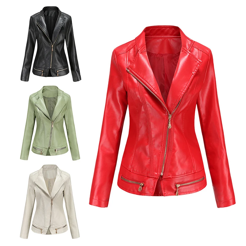 High quality ladies PU leather jacket thin spring autumn jackets women top plus size 4XL casual long sleeve coat female clothing enlarge