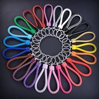 12 color keychain metal leather rope strap weave keyring mens creative key chain ring key fob gift for men car accessories