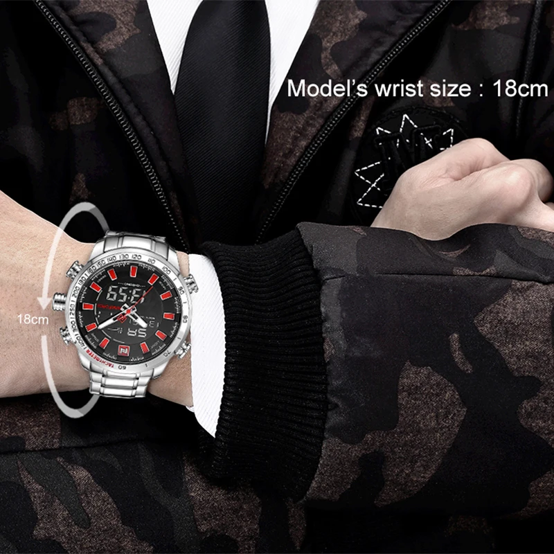 

Men Military Fashion Sports Watch Steel Strap Mens LED Analog Digital Watch Male Quartz Clock Relogio Masculino