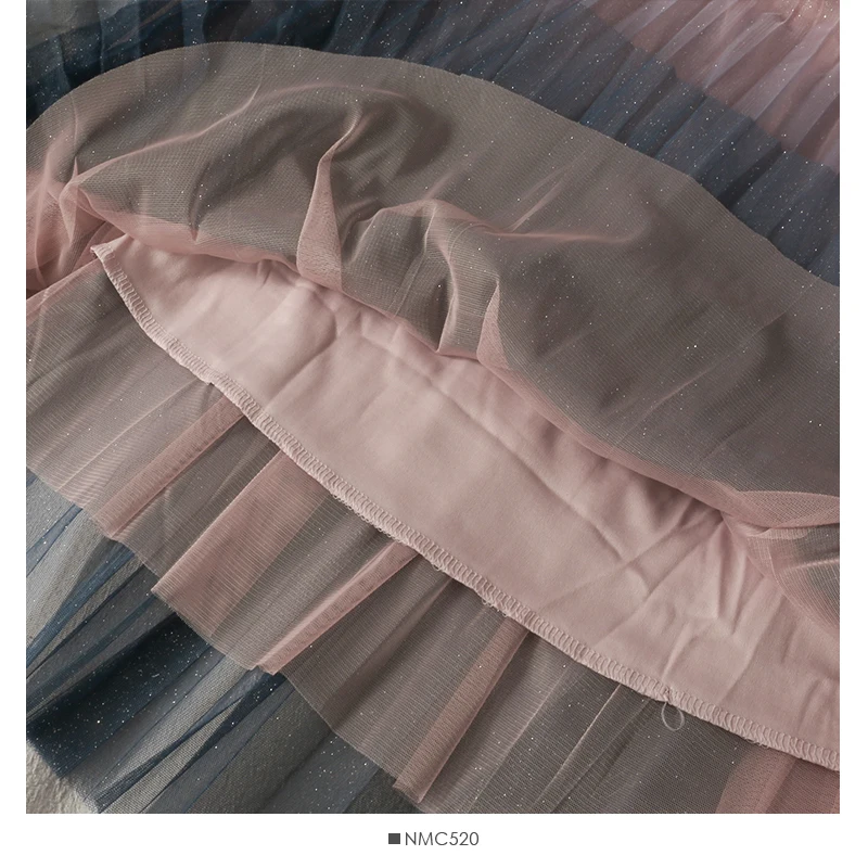 

ZCSMLL Han Fan gradient elastic waist thin mesh pleated skirt children's super fairy Sequin medium length versatile skirt autumn