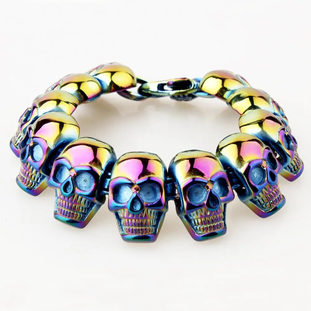 Мужской браслет из нержавеющей стали в стиле хип-хоп с черепом большой тяжелый