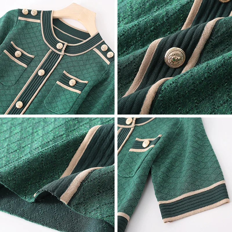 

Luxury Vintage Summer Designer Bodycon Knitting Women Dress Womem Slim Sweater Dresses Robe Femme Button High Quality Vestdios