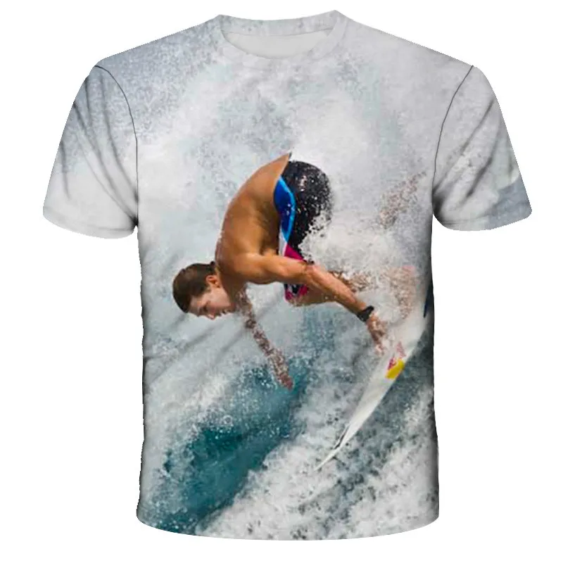 

2021 summer fashion children girls clothes for children and children surfing 3D printing short-sleeved T-shirt cute casual wear