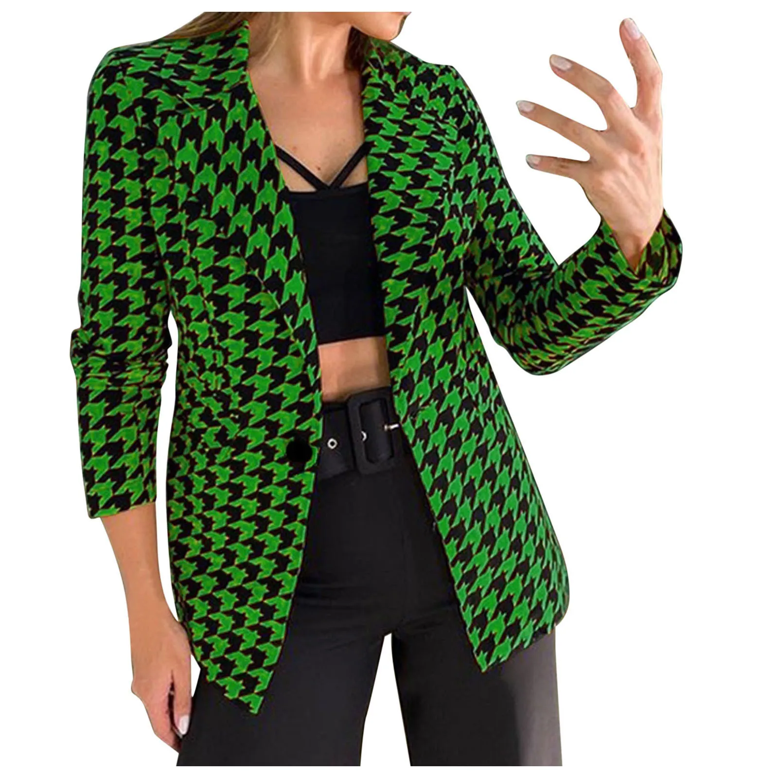 

Women Casual Print Button Lapel Slim Suit Long Sleeve Office Cardigan Coat Lightweight Coat