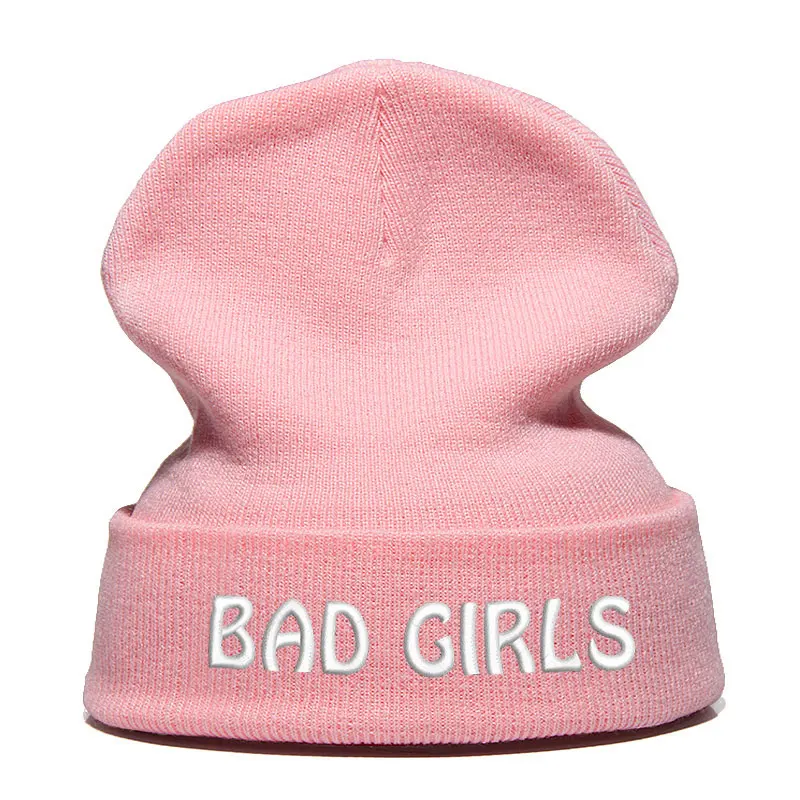 Beanie шляпа Skullie шапка, вязаная шапка-носок Зимняя Вышивка в стиле панк Для мужчин Для женщин подростков уличных танцев забавные персонализированные Csutomized плохие девчонки - Цвет: Розовый