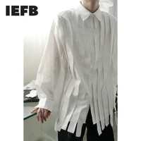 iefb mens wear deisn white shirt 2021 new simple niche burrs patchwsork long sleeve solid color vintage autumn shirt 9y3297