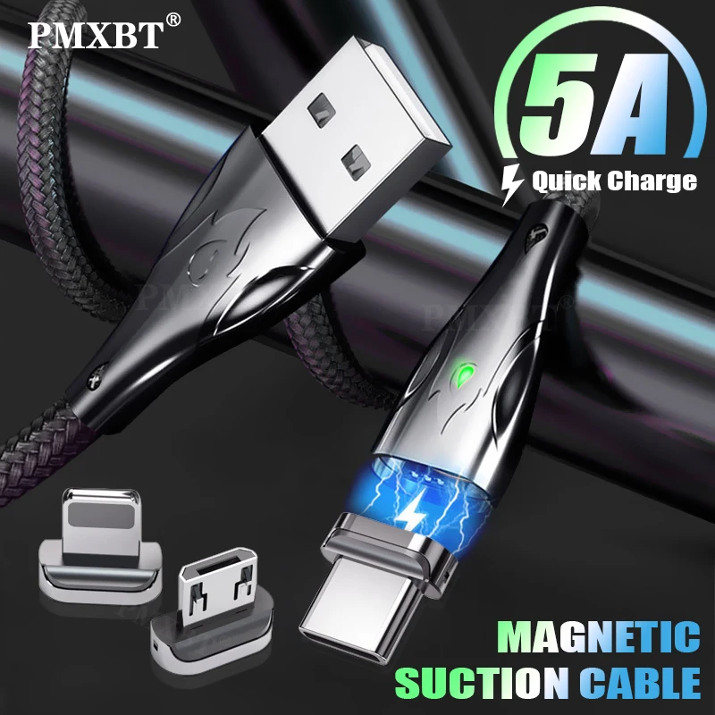 

5A Magnetic Cable Micro Usb Type C Super Fast Charging USBC LED lighting For iPhone Xr Xiaomi Samsung Huawei Android Phone 1M 2M