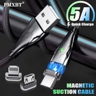 5A Магнитный Кабель с разъемом Micro Usb Type-C для супер быстрая зарядка USBC светодиодное освещение для iPhone Xr Xiaomi samsing Huawei Android телефон 1 м 2 м
