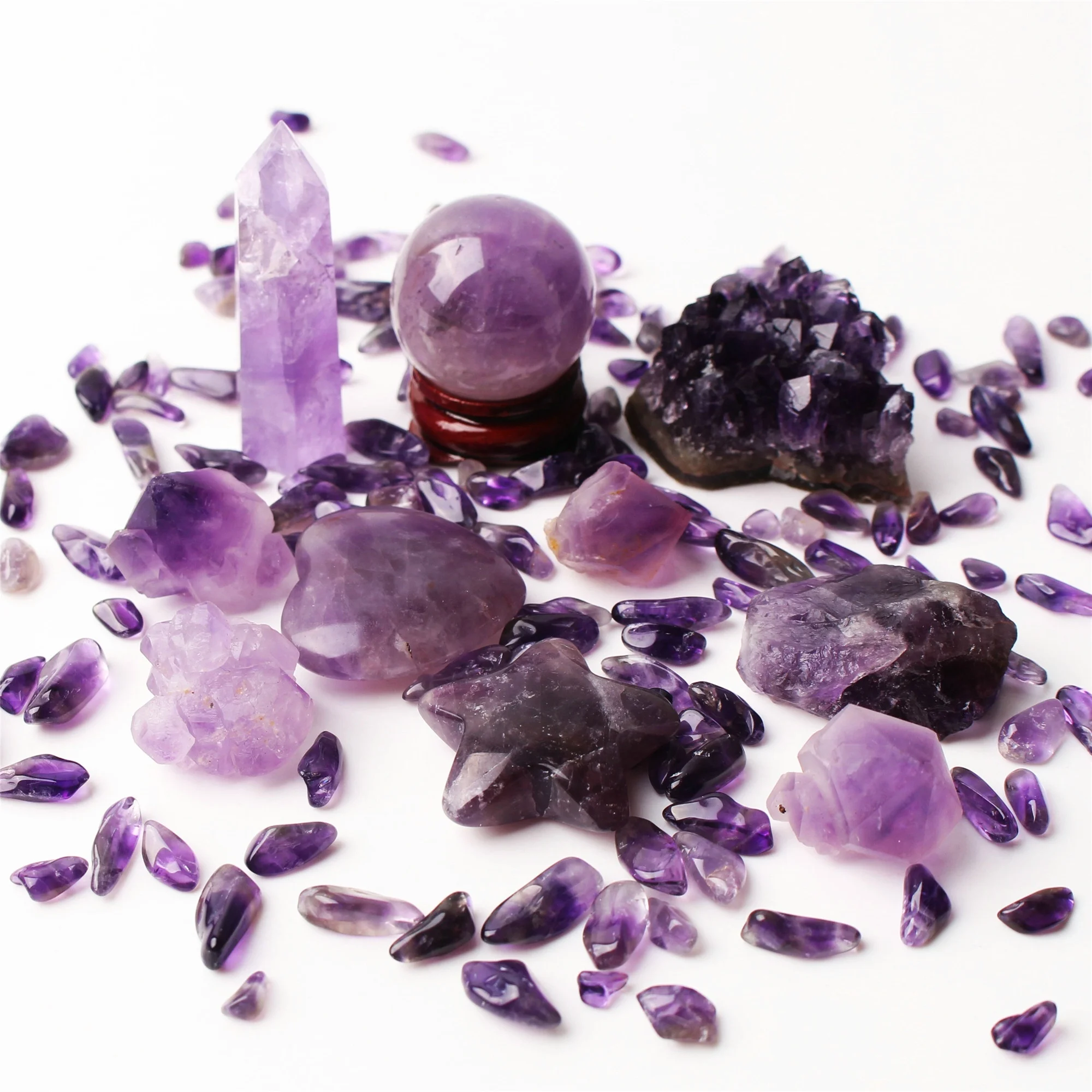 8 kinds Lots Mixed Natural Amethyst Wand Ball Cluster Heart Gravel Mineral Specimen Purple Quartz Reiki Healing Collection Decor