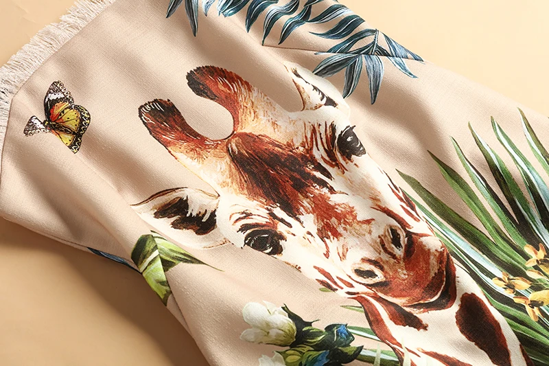

MIUXIMAO High Quality 2020 Spring Dress Newest Fashion Sleeveless Butterfly Giraffe Print Tassels Elegant Dress Women Vestidos