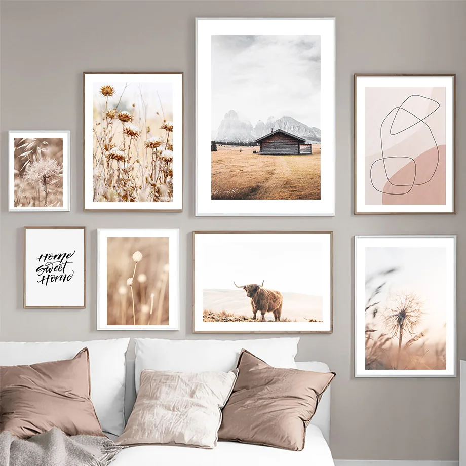 

Autumn Scenery Grass Dandelion Yak Cabin Wall Art Canvas Painting Nordic Posters And Prints Wall Pictures For Living Room Decor
