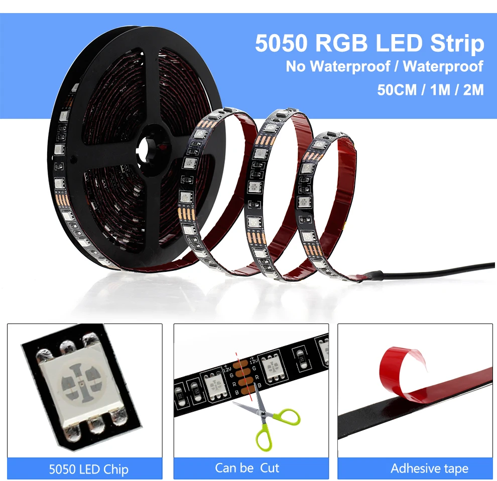 USB Светодиодная лента 5 в SMD 5050 RGB гибкий светодиодный светильник лента с радиочастотным пультом дистанционного управления музыкой для ПК экран ТВ фоновый светильник ing 1 м 2 м