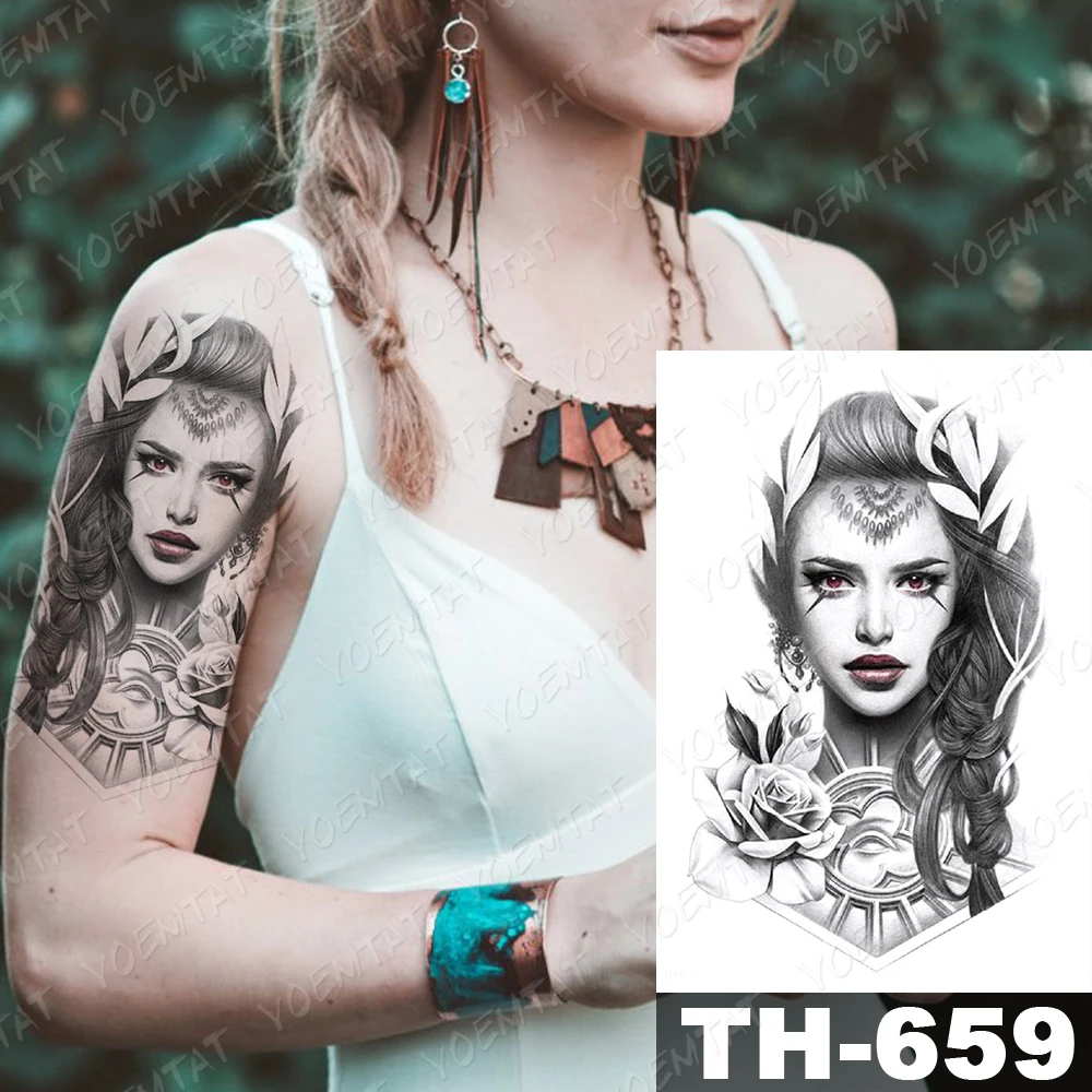 Waterproof Temporary Tattoo Stickers Beauty Viking Warrior Soldier Knife Black Flash Tattoos Female Sketch Body Art Fake Tatoo images - 6