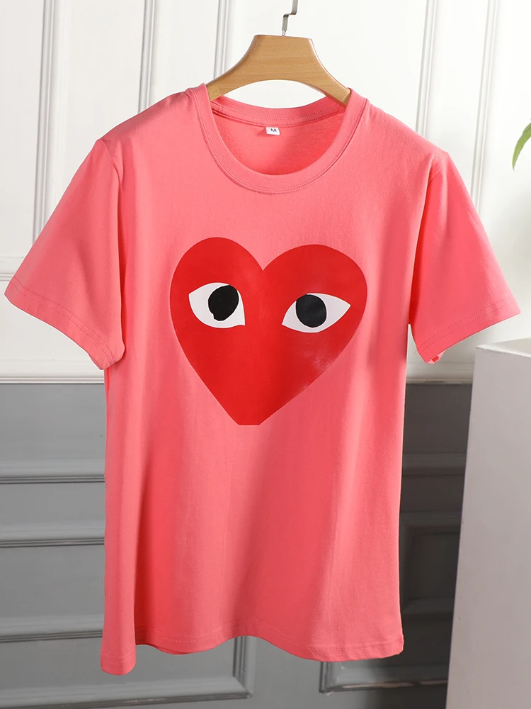 

2021 Summer new casual fresh printing love heart pure cotton couple short sleeve T-shirt