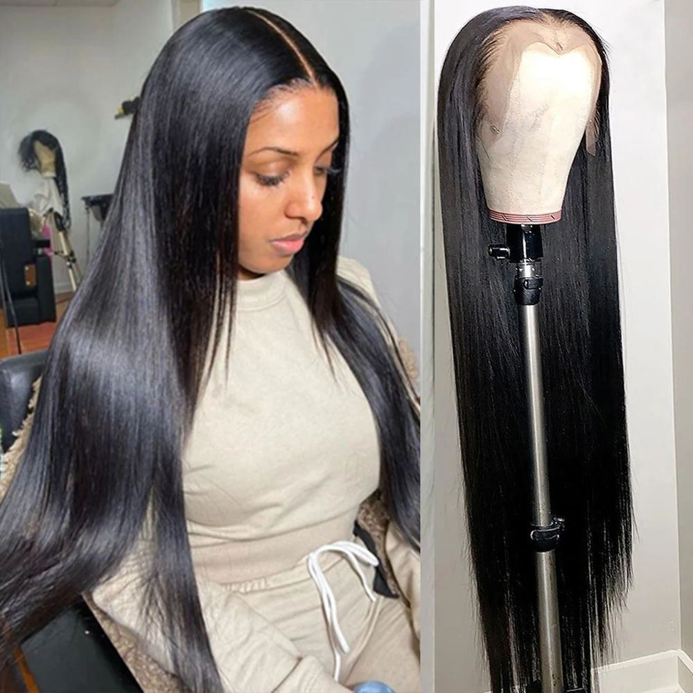30 40 Inch Bone Straight Lace Front Human Hair Wigs for Black Women Pre Plucked Brazilian hair Remy 13x4 Lace Frontal Wig