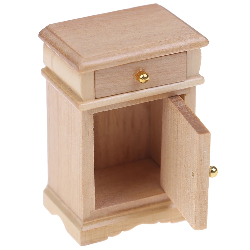 1:12 Scale Doll House Miniature Furniture Bedroom Decoration Set Unpainted Wood Color Bedside Table Cabinet | Игрушки и хобби