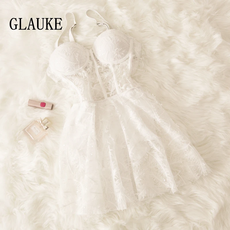 Женский слитный купальник с кружевом белый перьями и высокой талией бандажный