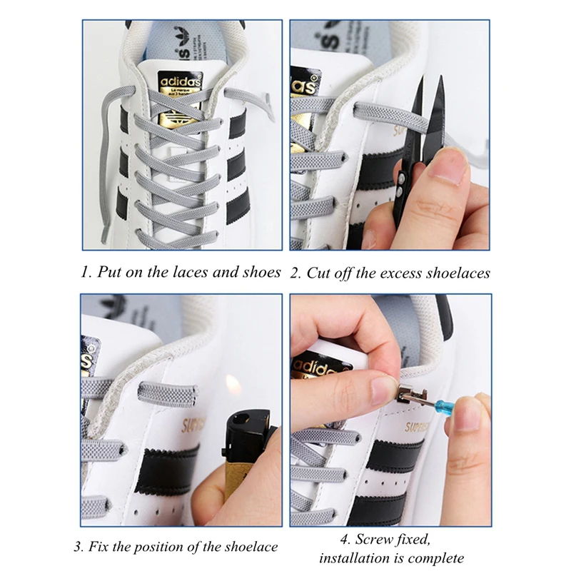 1 Pair Elastic Shoelaces Flat No Tie Shoe Laces Of Sneakers Easy To Put On And Take Off Metal Locking Lazy Shoelace 24 Colors