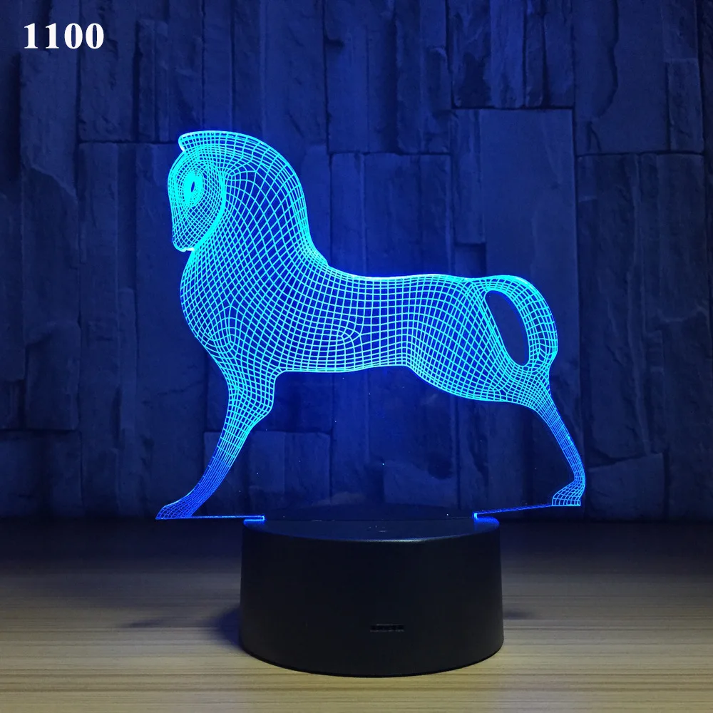 Животное Лошадь Единорог тема 3D лампа Иллюзия детский Ночной светильник LED ночь 7