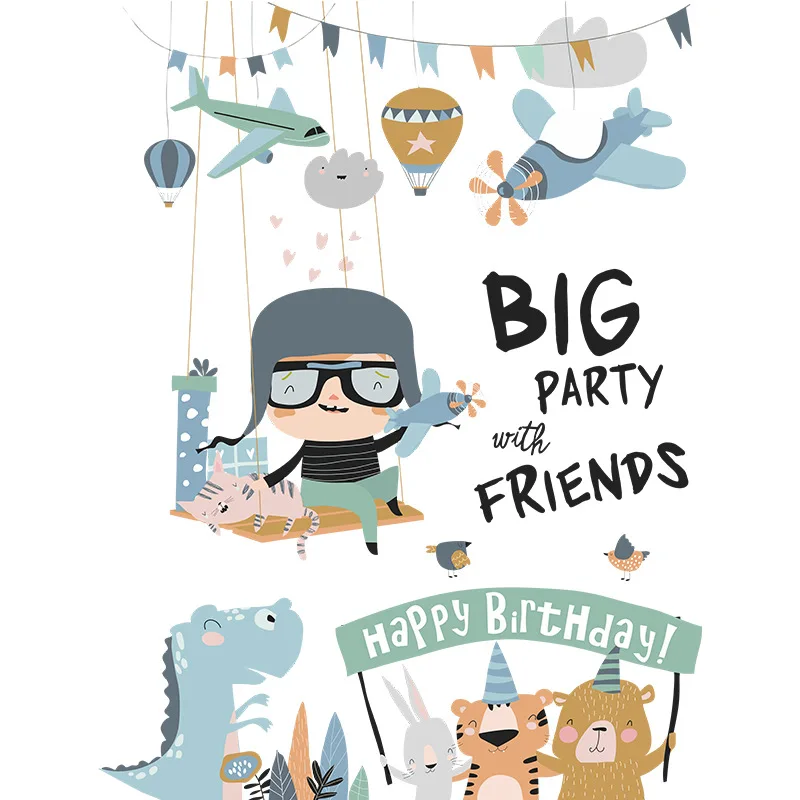 Золлор мультфильм животных качели детские английские буквы стикер стены спальня