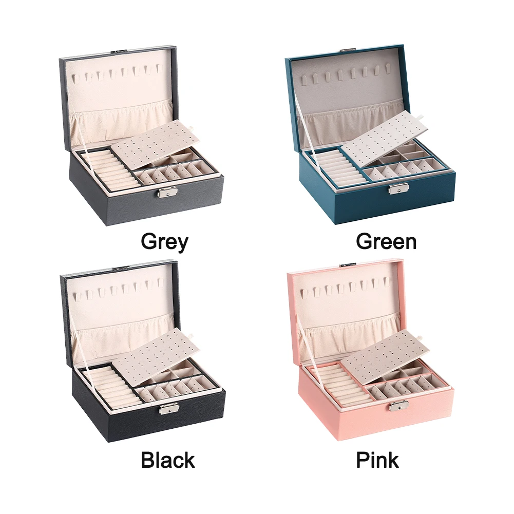 

Jewelry Organizer With Lock Storage Case Drawer PU Leather Home Dressing Table Gifts Display Box Desktop Bedroom Multifunction