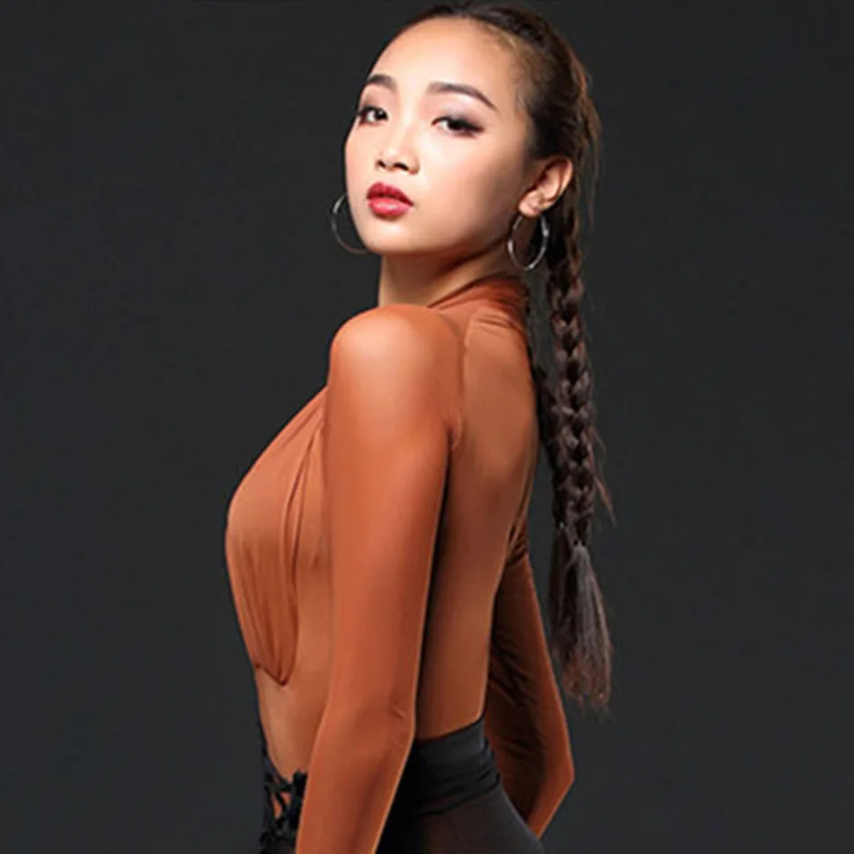 Женское боди для латиноамериканских танцев соблазнительные Топы с длинным