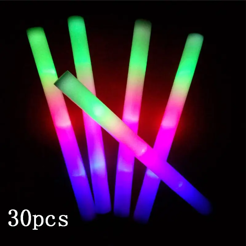 

30 30 Pcs Light-Up Foam Sticks LED Soft Batons Rally Rave Glow Wands Multicolor Cheer Flashing Tube Concert for Festivals Party
