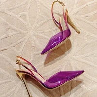 new arrivals purple pvc slingback shoes pointed toe gradient transparent stiletto heel pumps shallow celebrating party shoes
