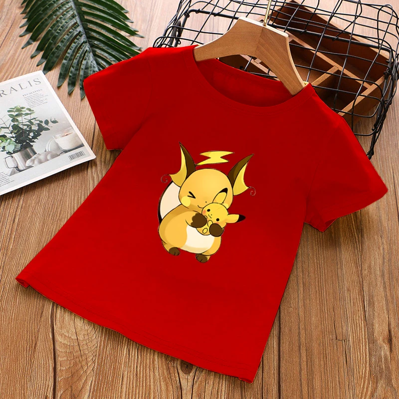 

New Clothes Pigachu Printed T Shirts Pokemo Children's Animation Harajuku Fashion Short-Sleeved Casual Tshirts Kid's Tops Tees