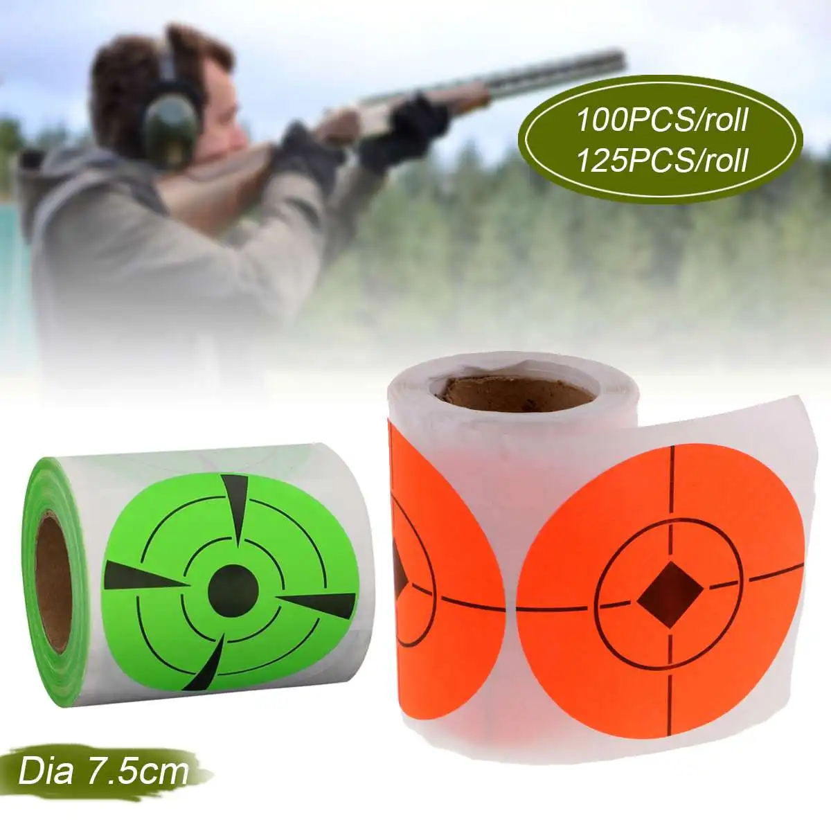 

Shooting Target Stickers Adhesive Hunting Training Supplies Exercises Splatter Target Stickers Roll Dia 7.5cm 100pcs/125pcs