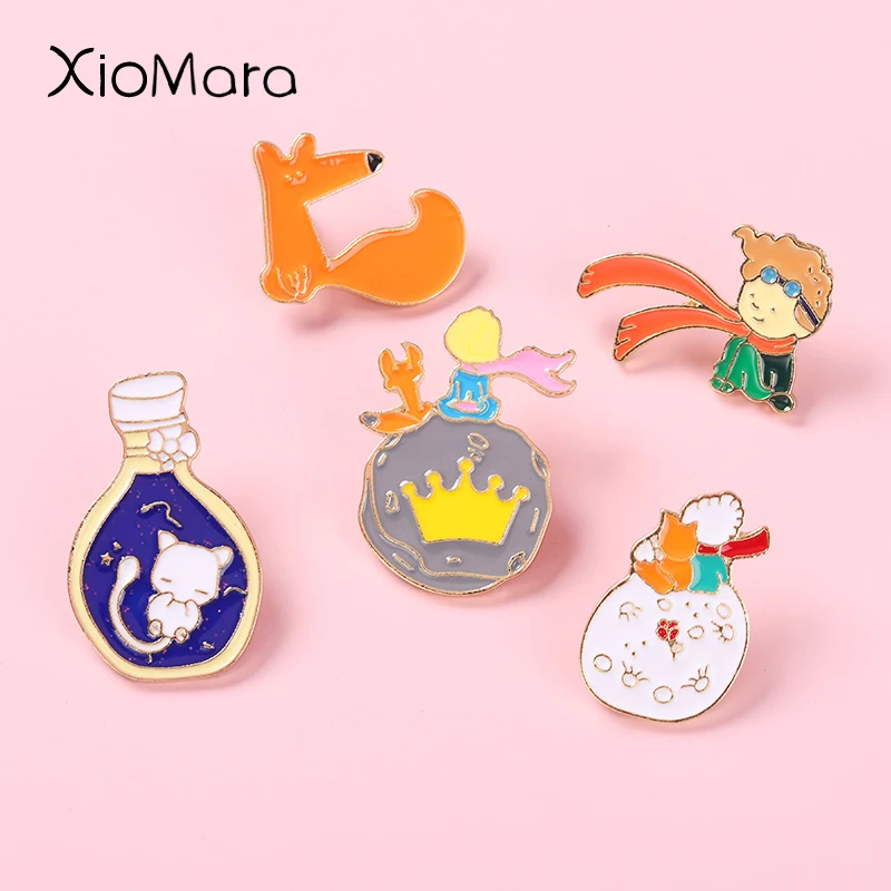B-612 The Planet Prince Fox Rose Classical Fairy Tale Enamel Pin Magic Bottle Brooches Collar Backpack Decoration Gifts For Kids
