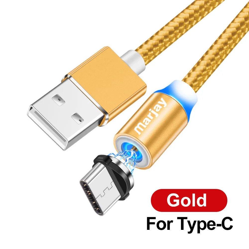 Gold Магнитный кабель Marjay для быстрой зарядки usb type-C кабель для samsung S8 S9 S10 Plus huawei P30 Pro Xiaomi mi9 mi8 type-C шнур зарядного устройства - Цвет: Gold