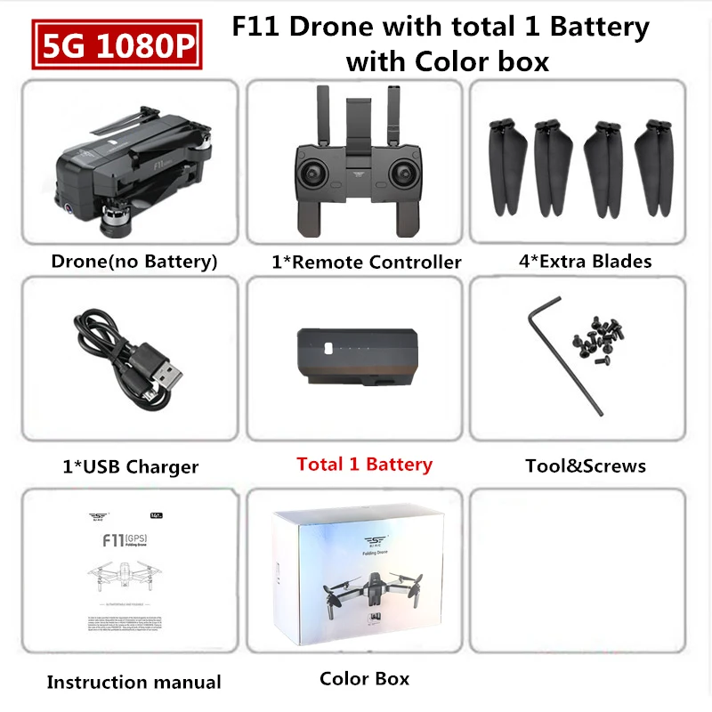 1080P 1B Color Box SJRC F11 PRO gps Дрон с 2 K/1080 P wifi камерой Квадрокоптер оптический поток Квадрокоптер 28 мин Время полета Дрон Vs SG906 B4W E520S - Цвет: 1080P 1B Color Box