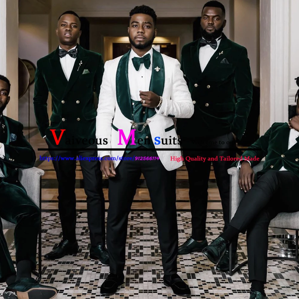 Одежда для жениха с принтом цвета слоновой кости блейзеры темно-зеленая