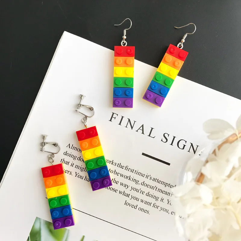 Модные детские акриловые радужные строительные блоки висячие серьги для женщин
