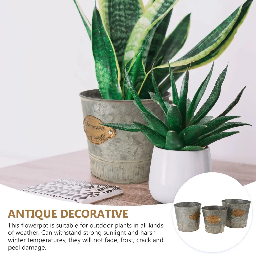 

3Pcs Iron Flower Pot Retro Bucket Dried Flowers Iron Bucket Desktop Decoration