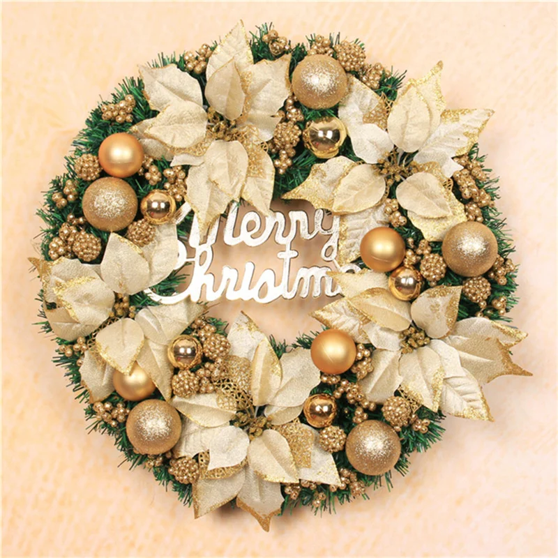 

30/40cm Christmas Decorative Wreath On The Door Golden Flower Wreath Rattan Wreath Hotel Shopping Mall Home Door Wreath Decor