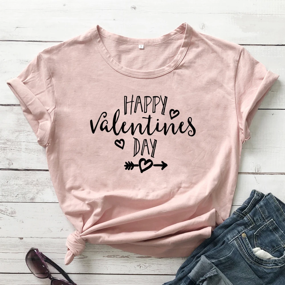 Cute Valentine's Day Gift For Girlfriend Funny Short Sleeve Grunge Graphic Red Tees Tops Happy Valentines T-shirt | Женская одежда