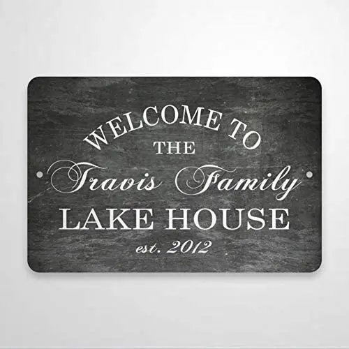

Chalkboard Look Welcome to The Family Lake House Room Wall Custom Aluminum Metal Sign | 12x18 Inches Yard,Road
