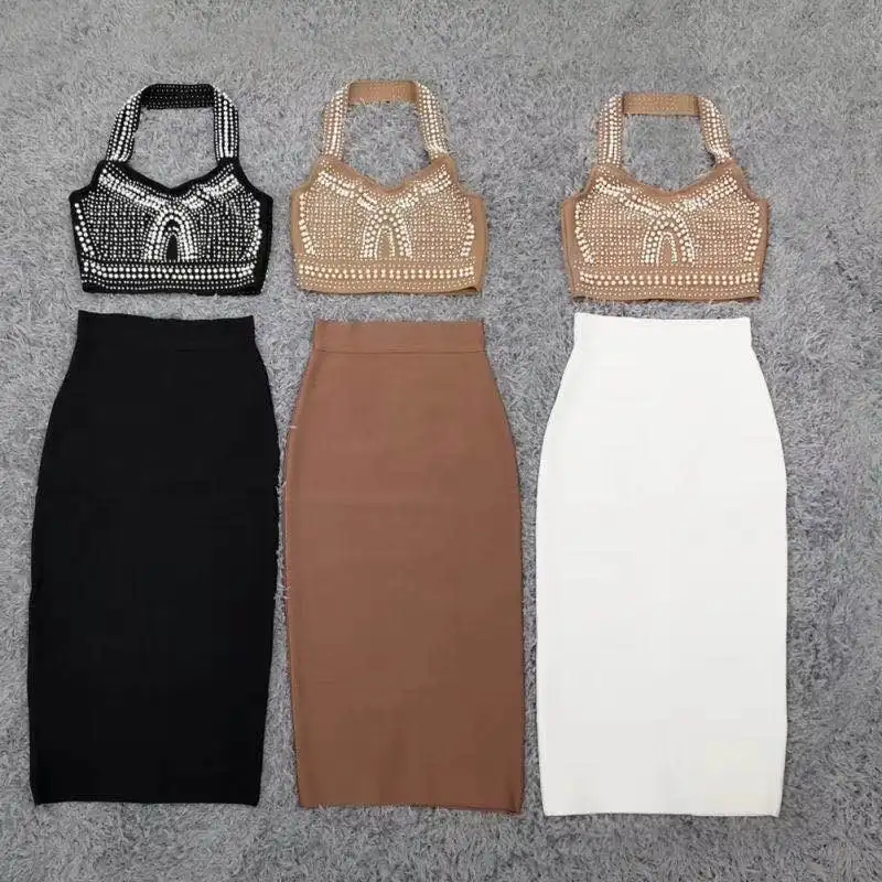 New Arrival Women Sexy Designer Diamond Crystal Bling Shining Fancy Halter Tops Ladies Trendy Night Club Black Brown Camis Tops