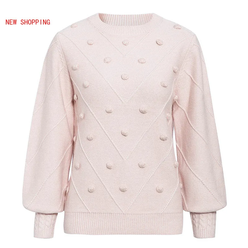 

Solid Plush Ball Sweater Pullover Long Sleeve O-Neck Loose Top Sexy Tops Casual Winter Women Sweater Soft Jerseys Mujer Moda New