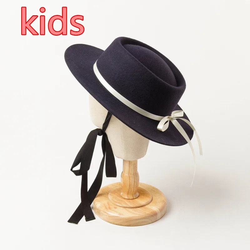 202008-hH9011B new soft wool bowknot long ribbon KIDS fedoras  cap CHILDREN  leisure panama JAZZ hat