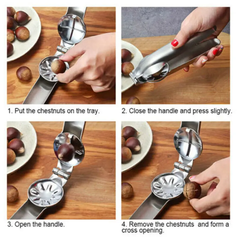 304 Stainless Steel 2 in 1 Quick Peeling Chestnut Clip Walnut Pliers Metal Nut Cracker Sheller Opener Kitchen Tools |