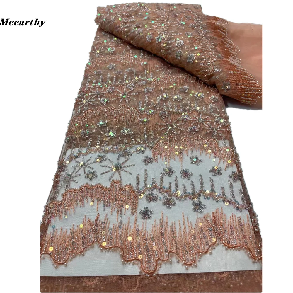 

Африканская Кружевная Ткань 5 ярдов 2021, высококачественные блестки, бусины, сетчатая вышивка, нигерийское свадебное платье, ткань