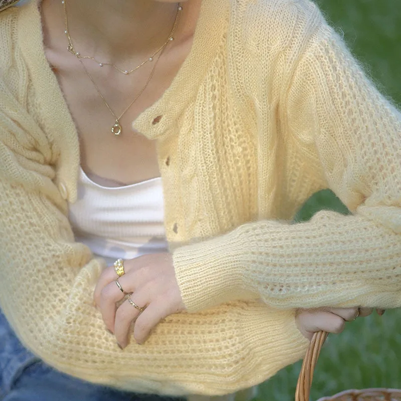 

Новое поступление осенний мягкий удобный свитер элегантный тонкий женский мохеровый вязаный кардиган во французском стиле в деревенском с...