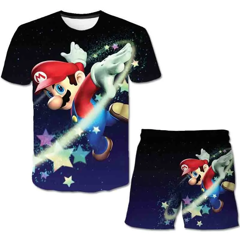 Children Sets Tops+Pants Super Mario T Shirt Girls Tees Kids Shorts Sport Suit Baby T-shirt 4 5 6 7 8 9-14 Years M03 | Детская одежда и