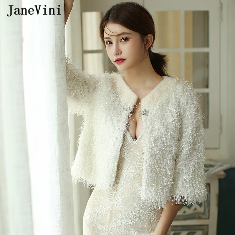 

JaneVini New Elegant Faux Fur Bridal Shawls Wraps Women Shrug Bride Winter Coat Jacket Wedding Party Bolero Cloak Chal De Fiesta