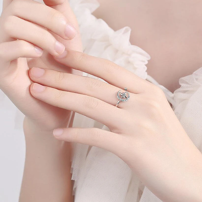 

New Fashion Jewelry Crytal Ring Moon & Star Dazzling Open Finger Rings for Women Wedding Engagement Jewelry Gift