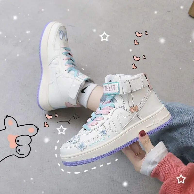 

Women's Sneakers Platforms Lolita Sport Female Flats Shoes Tennis Femme Boots White Running Kawaii Anime Basket Harajuku